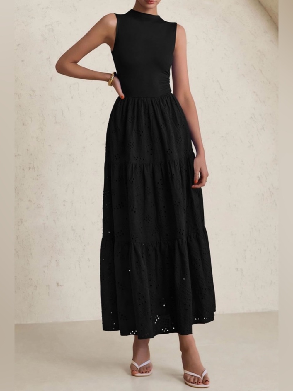 Black Eyelet Tiered Maxi Skirt - Classic Women's Skirt